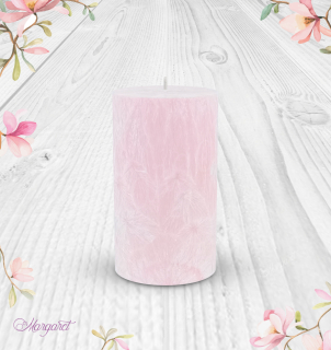 Svíčka Válec 1 (12 cm) – Růžová / Kvetoucí Paříž / Dvojité srdíčko